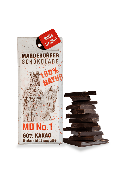 Bio vegane Schokolade mit 60% Kakaoanteil Magdeburger Schokolade freigestelltes Bild