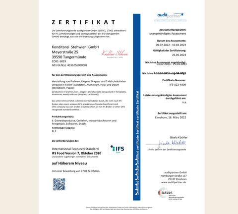 Konditorei Stehwien: IFS Zertifikat Konditorei Stehwien GmbH Banner