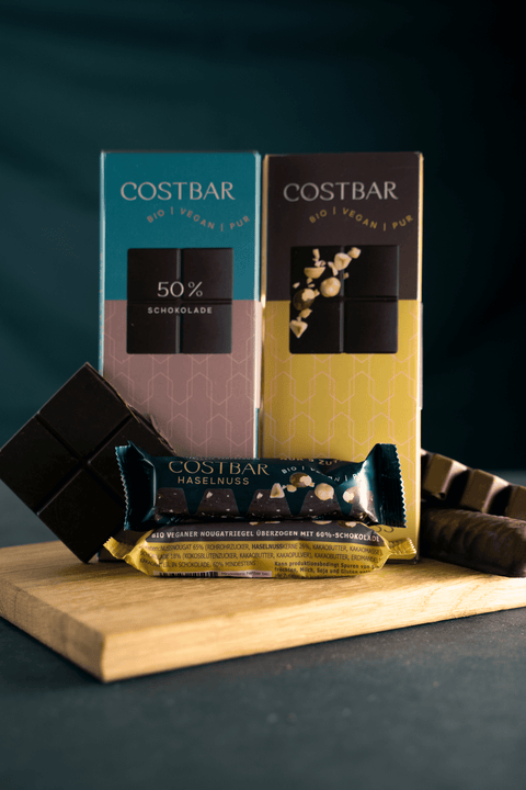 Probierpaket Nuss mit Costbar Schokolade 50%, Costbar Haselnuss Schokolade, Costbar Riegel Nuss und Noubar